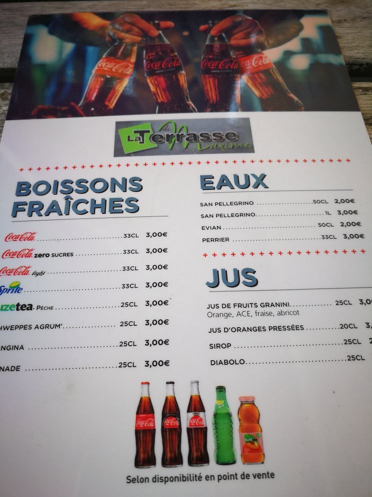 La terrasse de Maxime menu 2